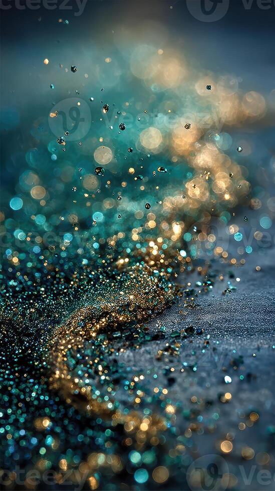 Glimmering particles create a vibrant swirl of color and light in an abstract setting photo