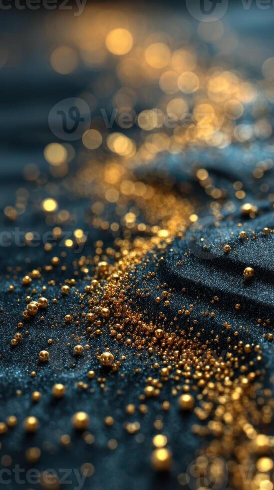 Golden particles scatter across a textured surface creating a mesmerizing visual display photo