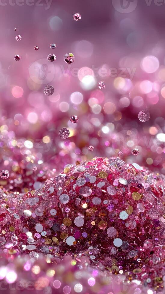 Sparkling pink glitter fills a vibrant surface with depth and texture under soft lighting photo