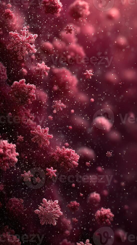 Intricate patterns of delicate pink snowflakes surrounded by a dreamy haze in a winter wonderland photo
