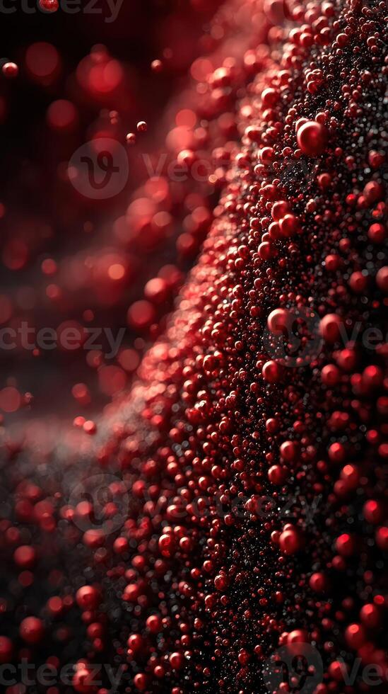 Close-up view of red droplets on a textured surface with soft lighting creating a dramatic effect photo