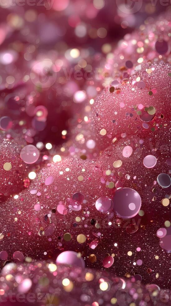 Shimmering pink bubbles with sparkling reflections create a dreamy atmosphere in this abstract setting photo