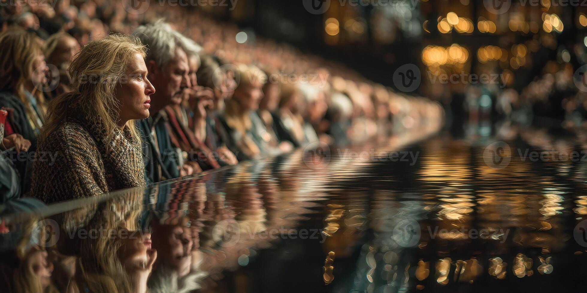 Audience experiences emotional performance in a grand theater during evening show photo