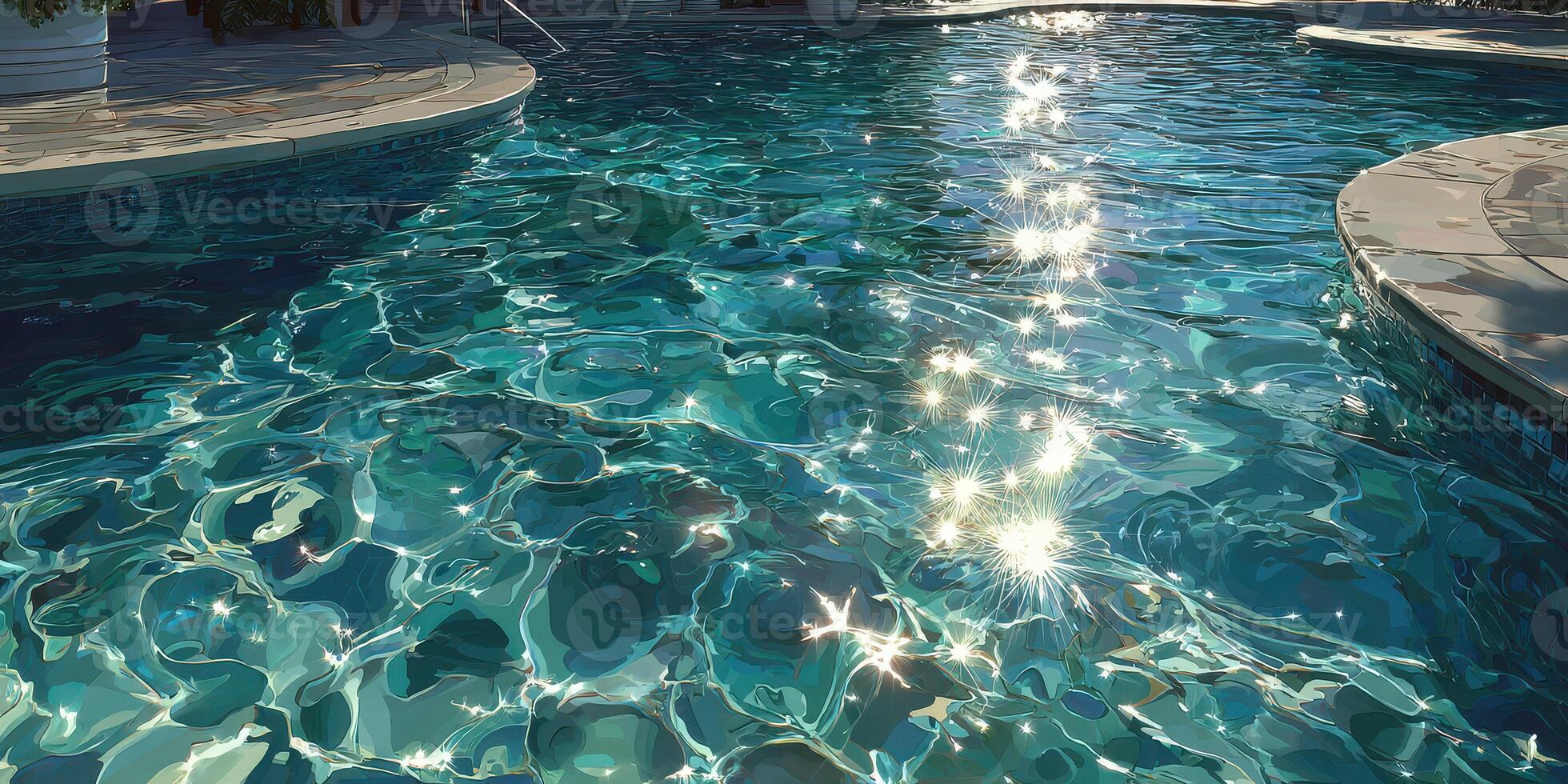 Sunlight glimmers on the surface of a serene swimming pool during a calm afternoon in a warm climate photo