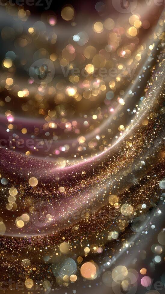 Elegant shimmering fabric with golden glimmers and soft textures in a glowing backdrop photo