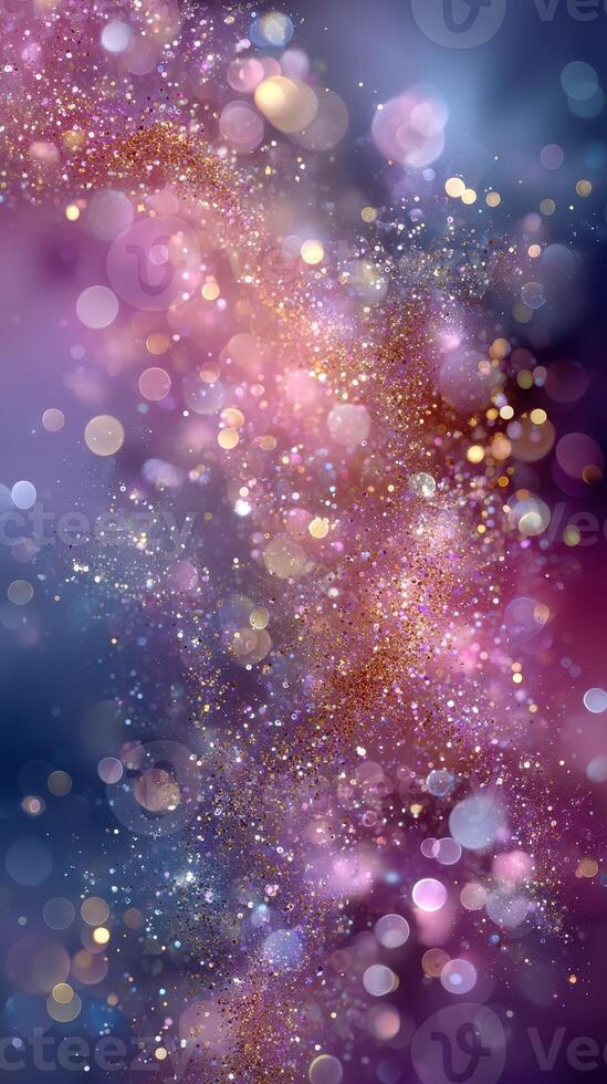 Beautiful abstract background filled with colorful bokeh effects and glitter particles in a starry night theme photo