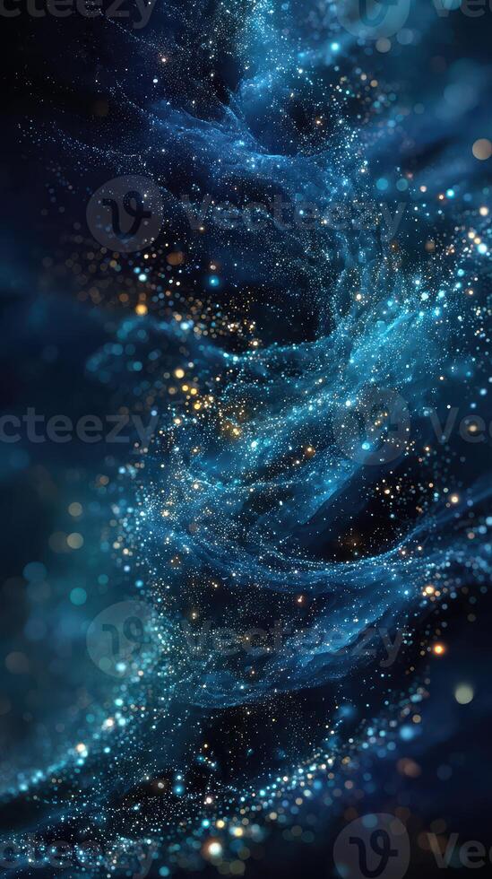 Beautiful cosmic waves filled with shimmering stars and vibrant blue tones in a deep space setting photo