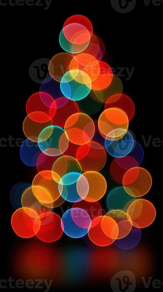 Brightly colored holiday lights create a cheerful tree shape against a dark backdrop during festive celebrations photo