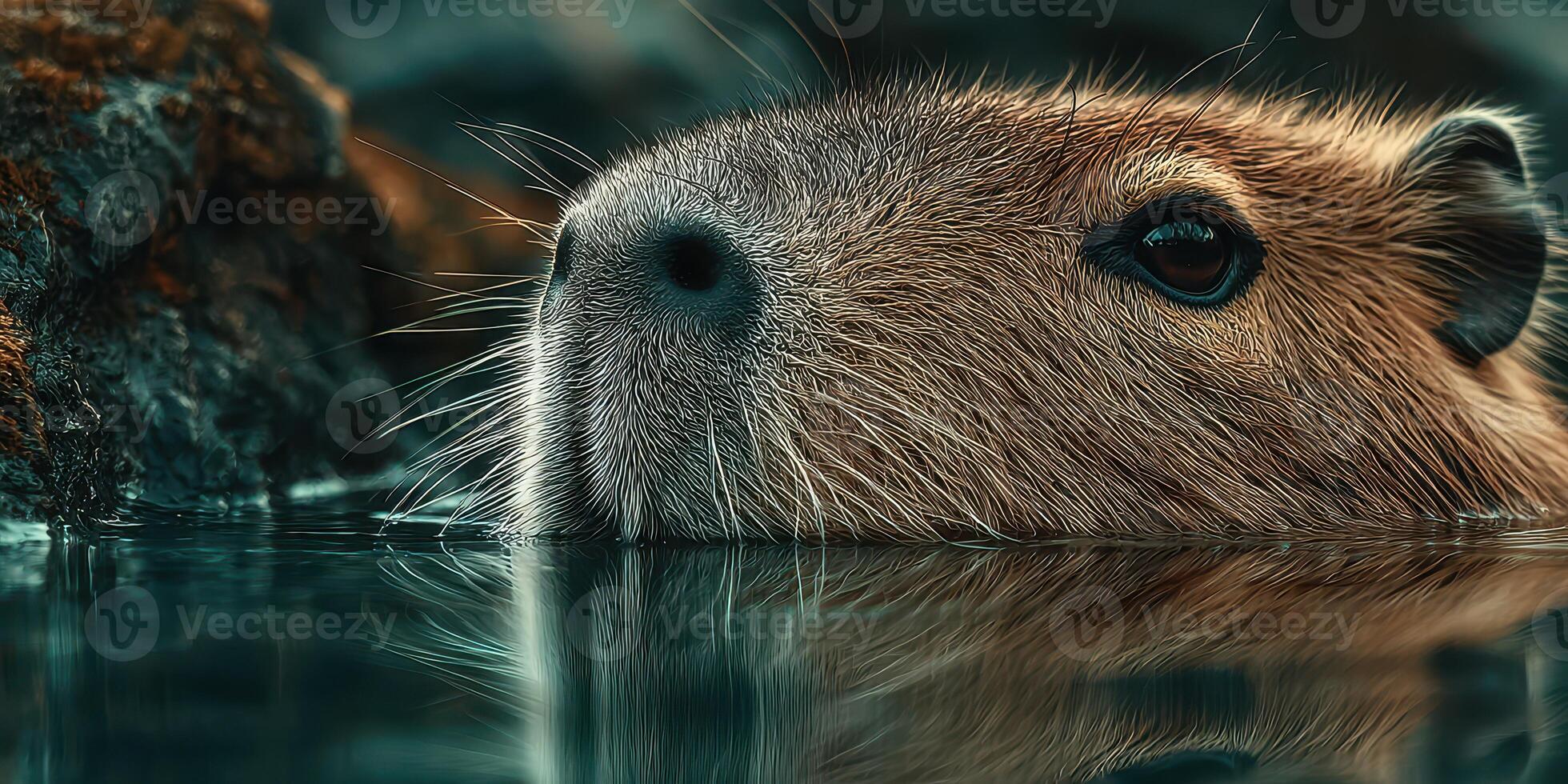 Capybara resting in water during a tranquil moment at a natural habitat photo