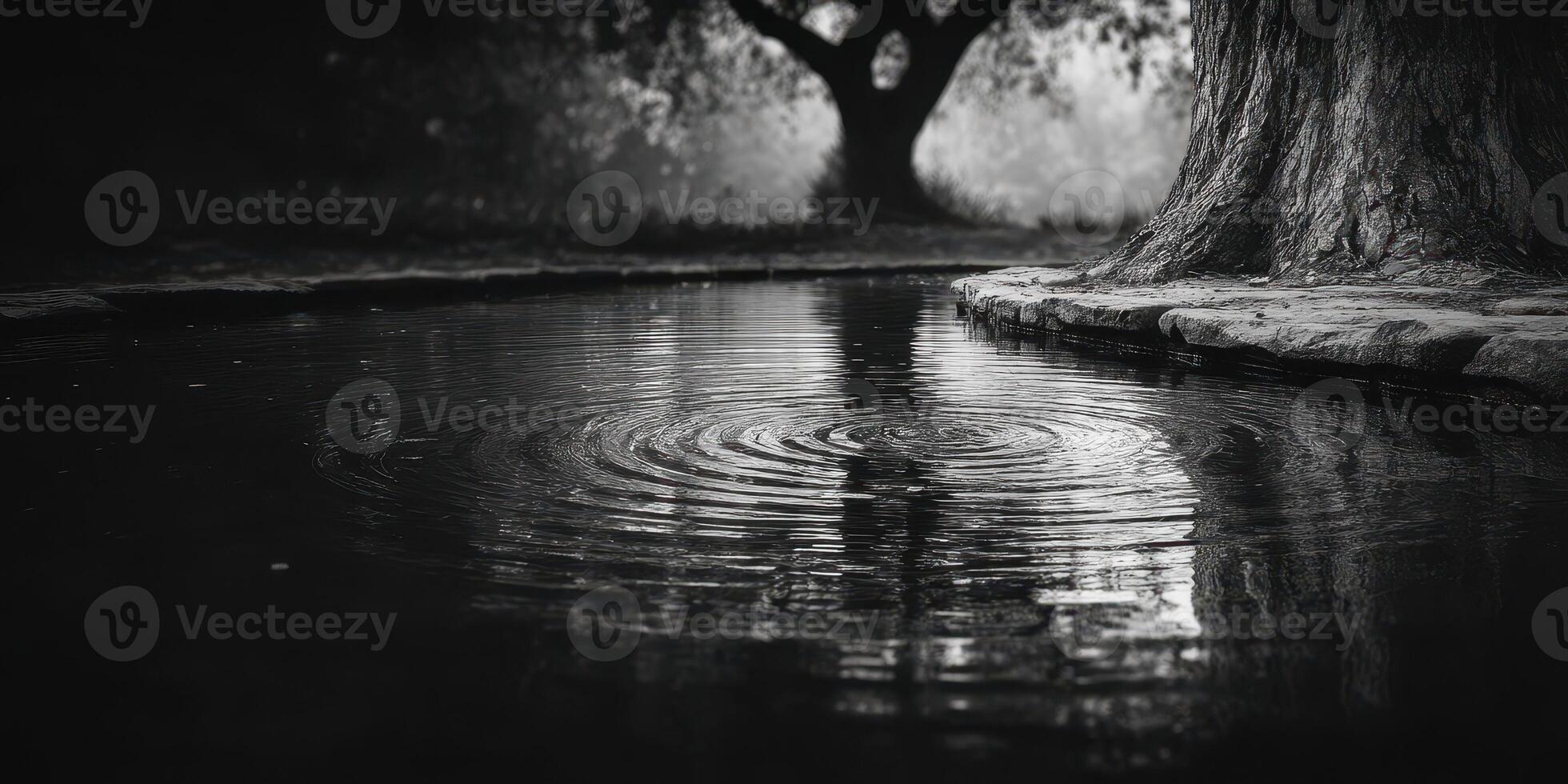 Water ripples create patterns under the shade of a tree in a tranquil park at dawn photo