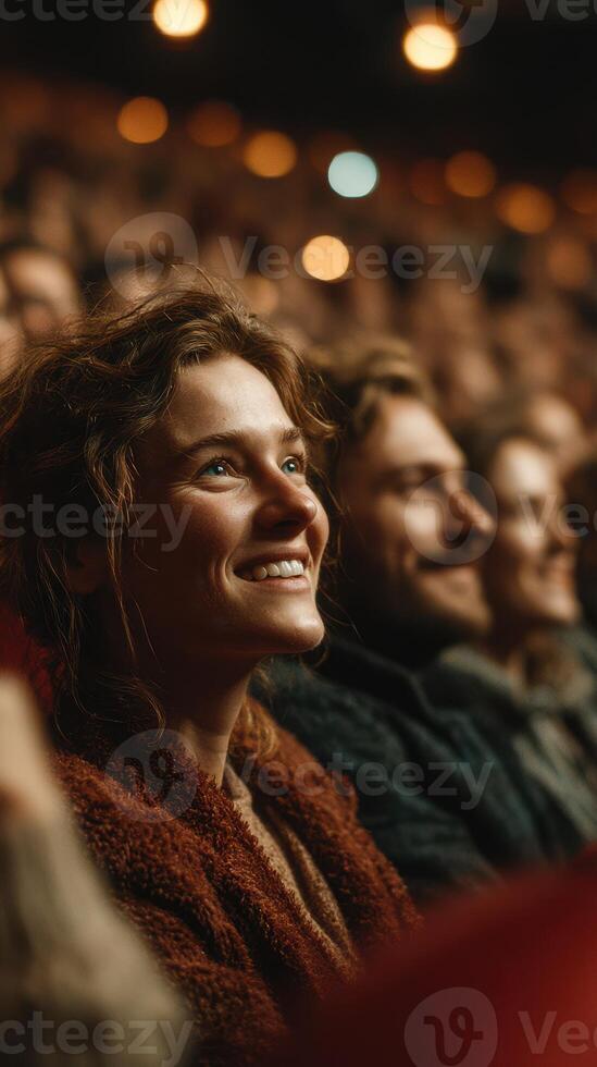 Audience enjoys live performance with smiles in a cozy venue during evening hours photo
