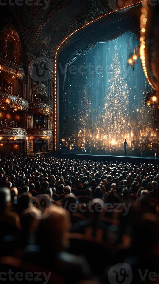 Spectacular performance captivating audience in ornate theater with dazzling lights and enchanting atmosphere photo