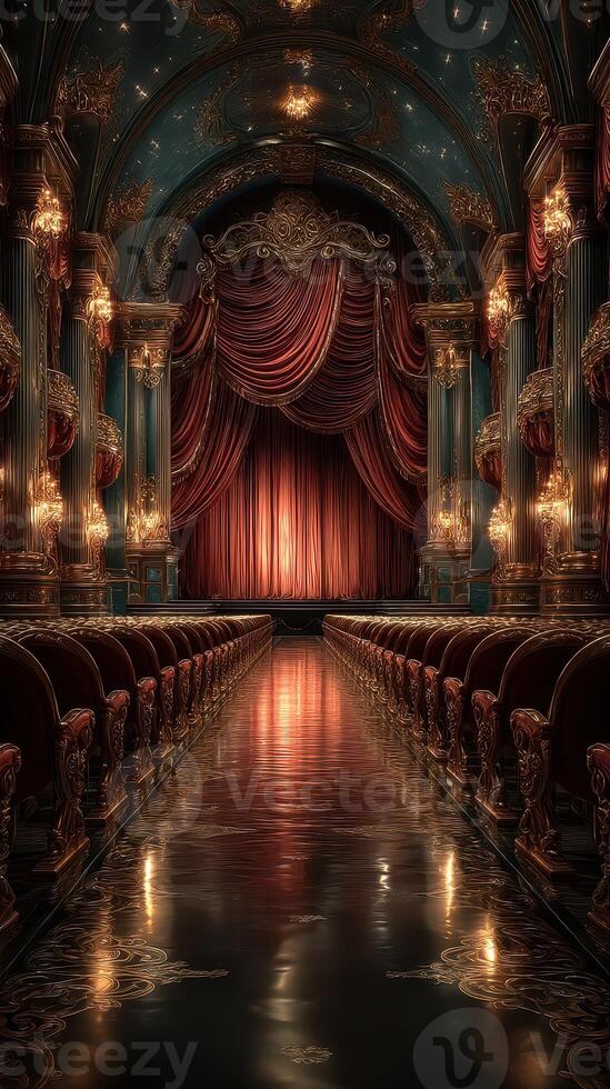 Elegant theater interior with ornate details and dramatic lighting in a stunning performance space photo