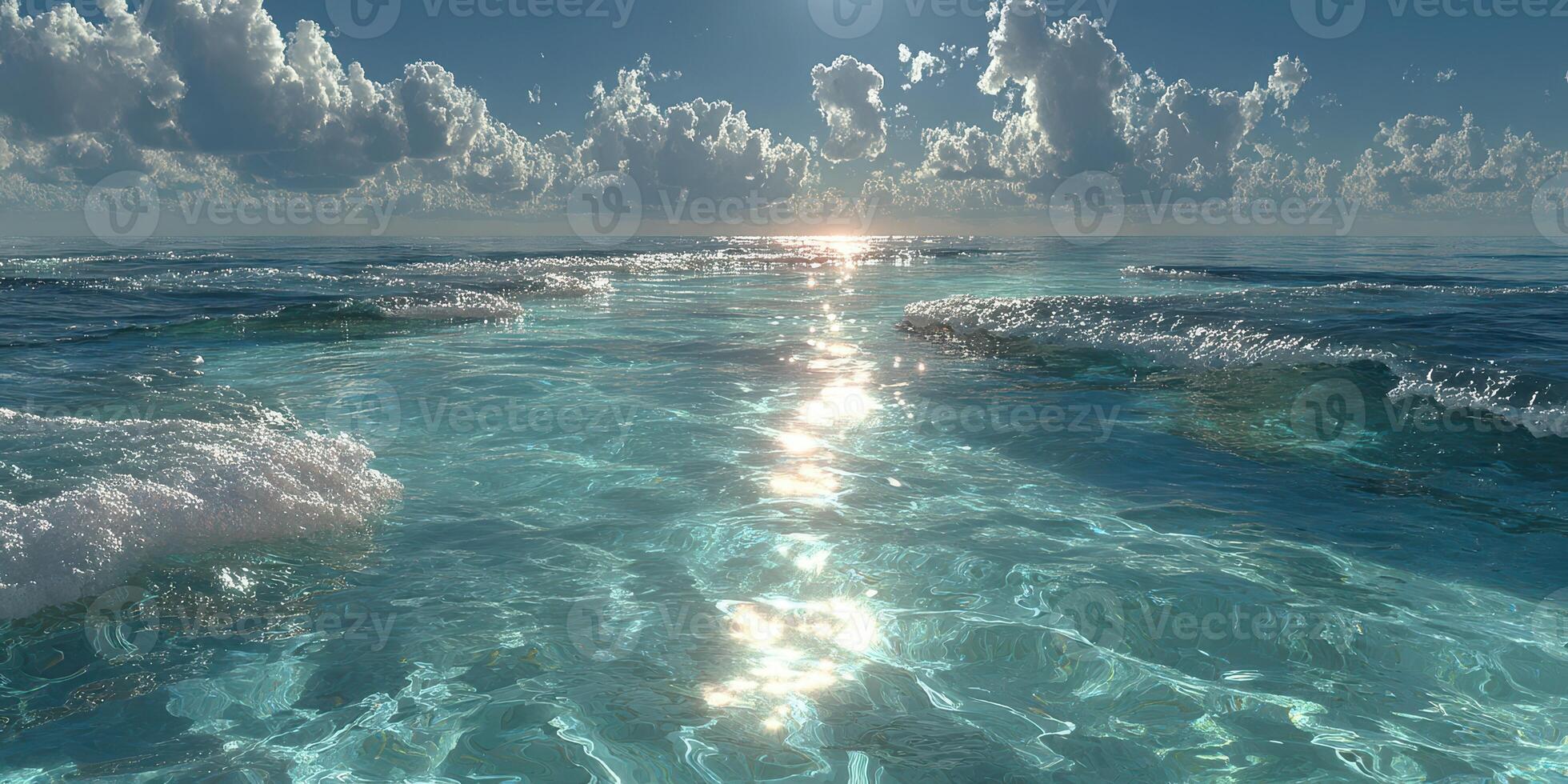 Serene ocean view with sparkling water and reflective clouds during early morning photo