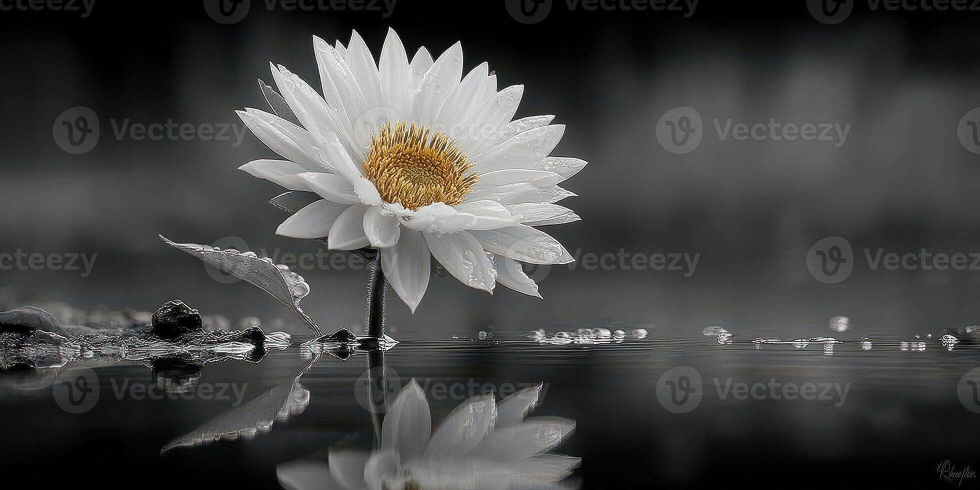 Elegant white water lily blossoms on calm water, showcasing intricate beauty and serene reflections photo