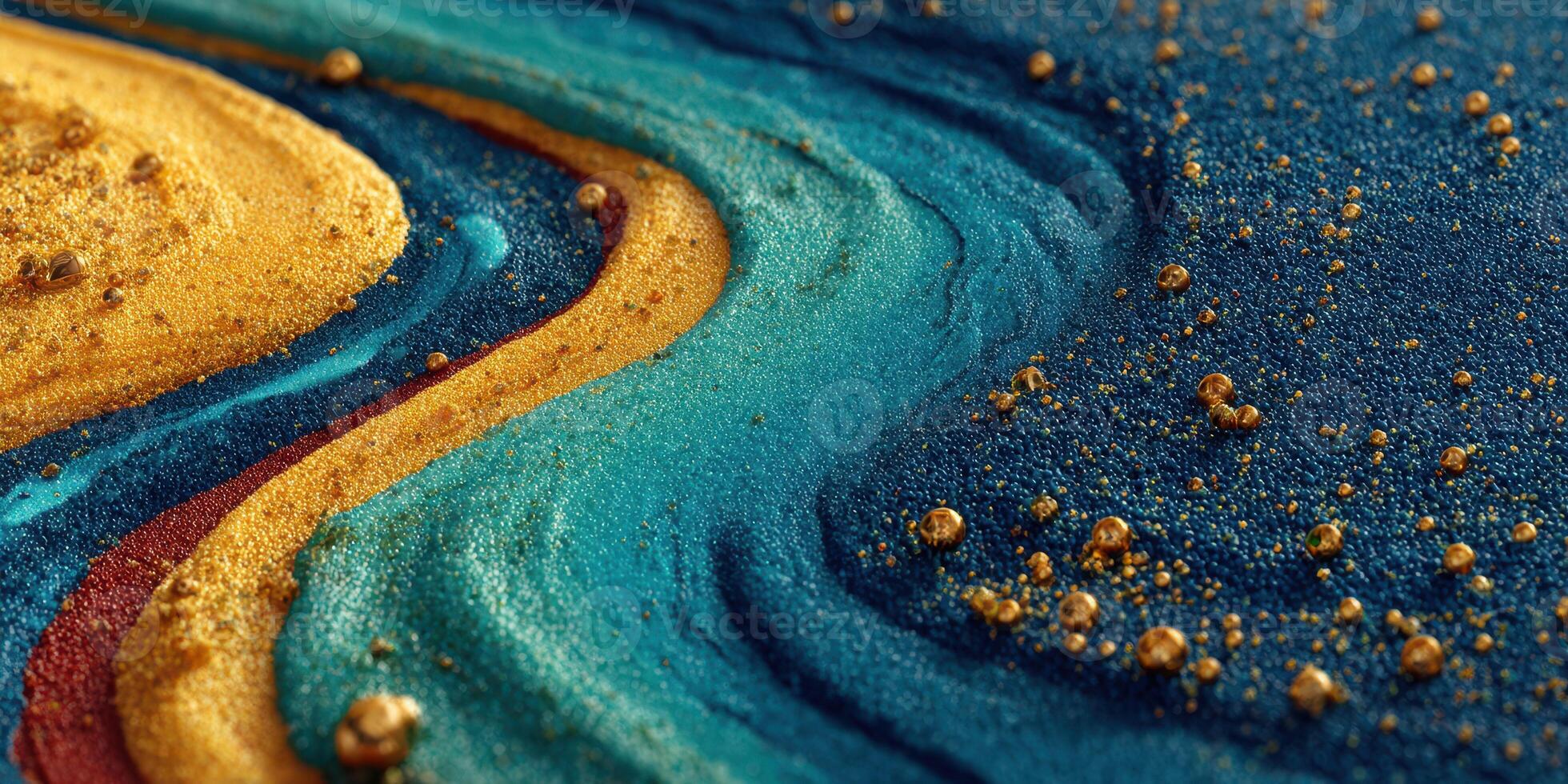 Vivid swirls of blue and gold create a striking abstract pattern on a textured surface photo