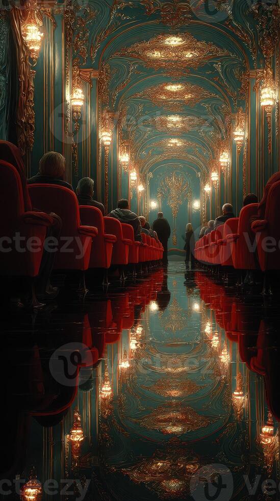 Luxurious theater interior captures audience anticipation before a performance in ornate surroundings photo
