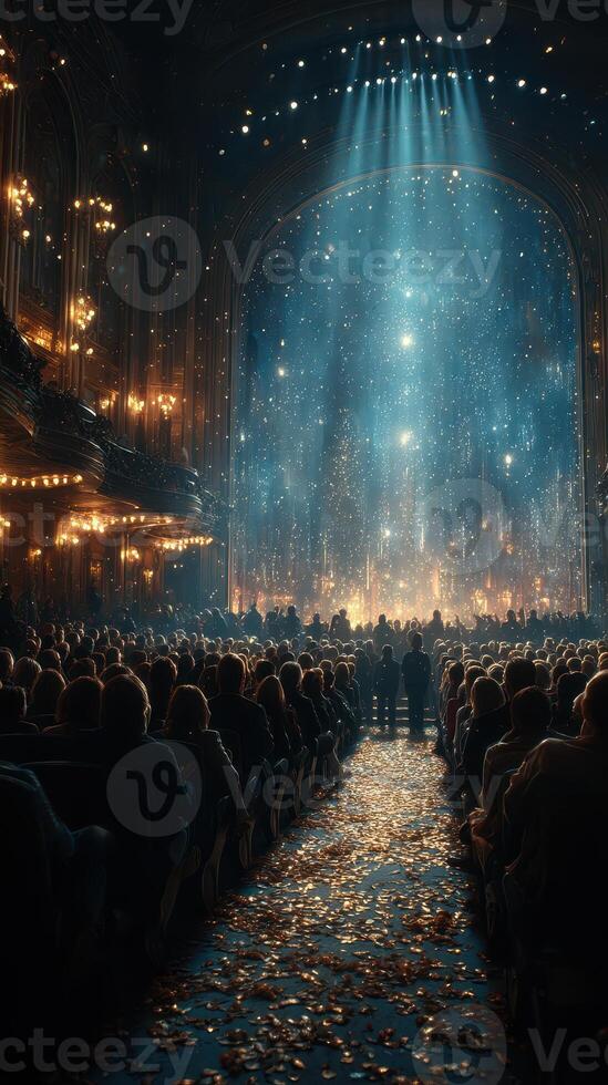Elegant performance in a grand theater with sparkling lights and an enchanted atmosphere during a spectacular evening event photo