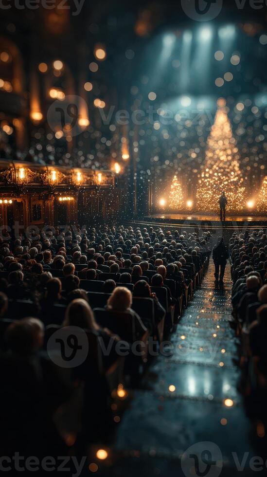 Festive concert performance with an audience at a grand theater showcasing holiday spirit and decorations photo