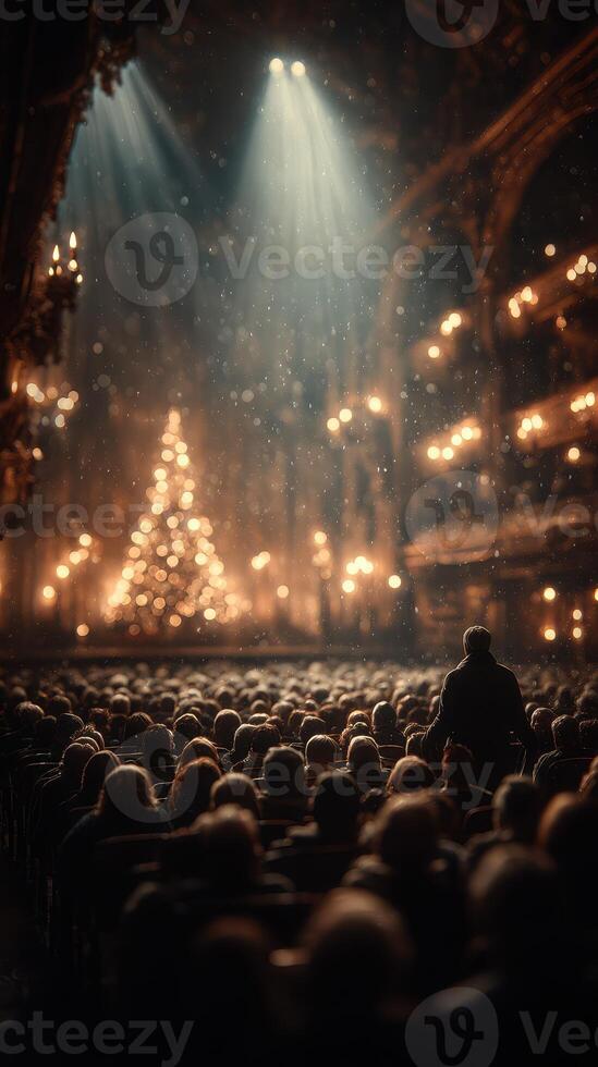 Christmas celebration in a grand theater filled with audience watching a performance during the festive season photo