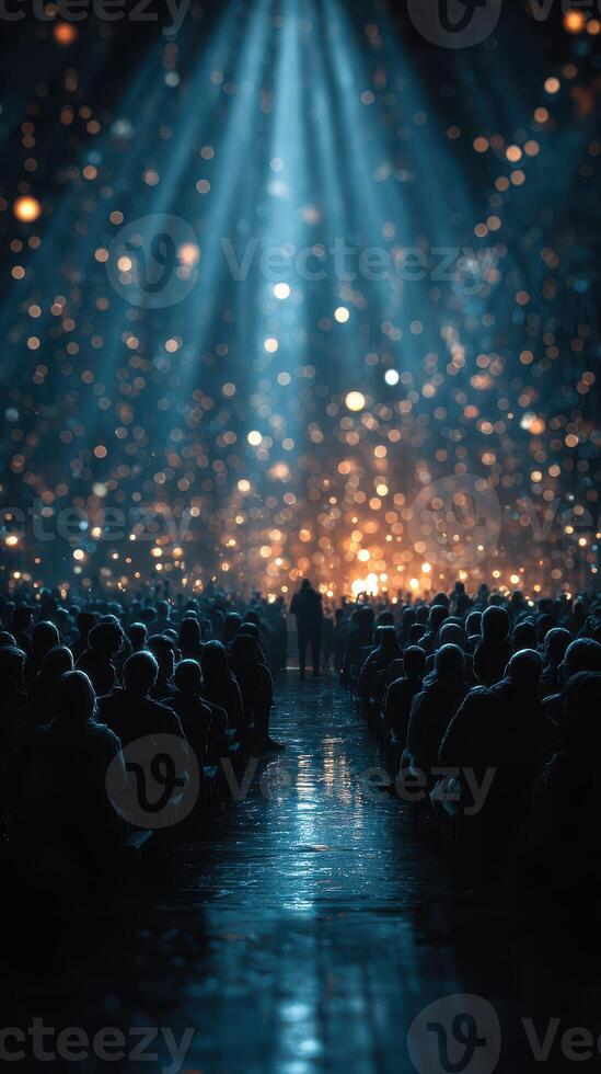 Gathered audience experiences luminous atmosphere during captivating performance in a grand hall photo