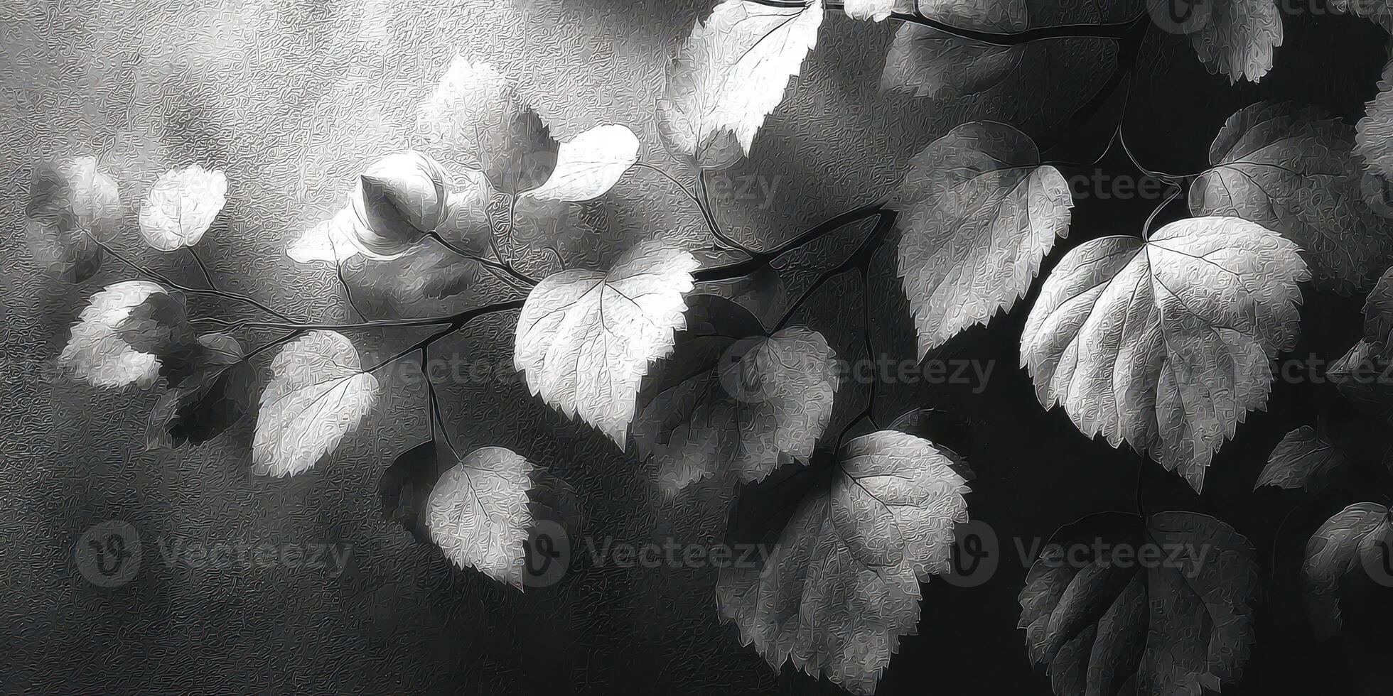 Detailed black and white leaves create a striking contrast against an artistic textured background photo