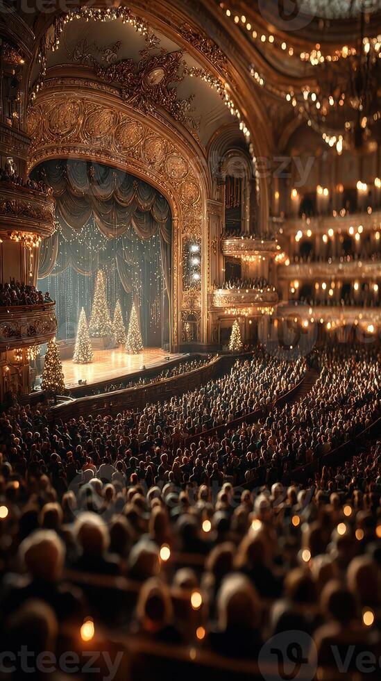 Winter concert in an ornate theater filled with audience admiring festive decorations and enchanting performance photo