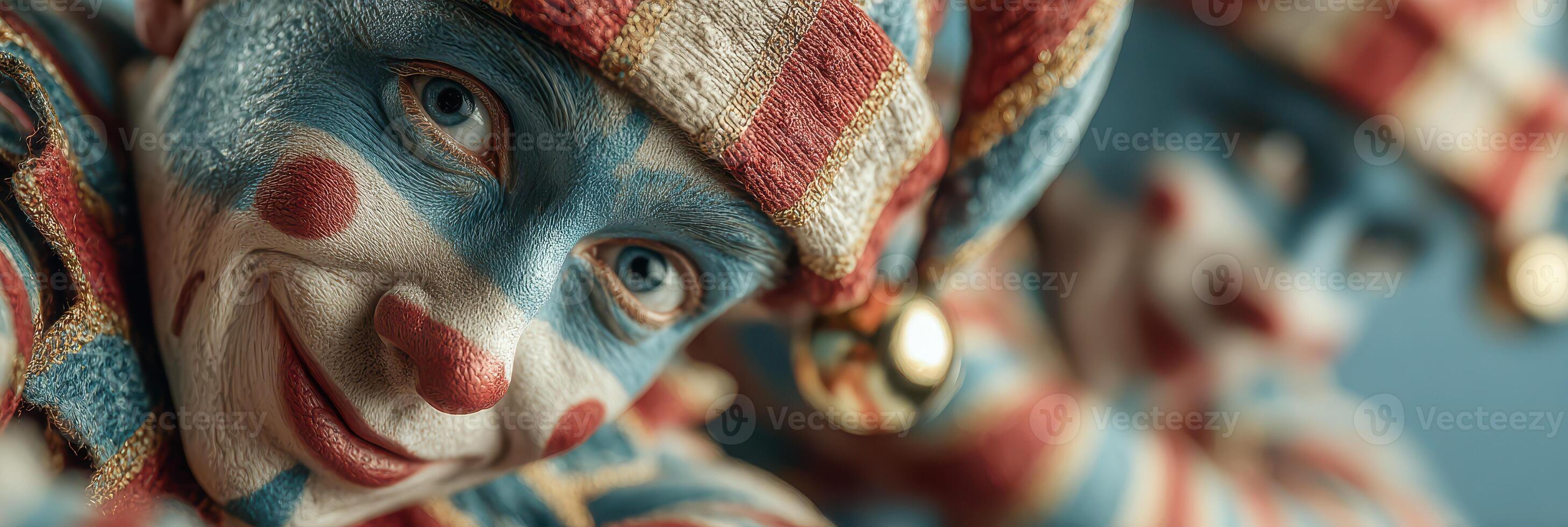 Colorful clowns perform during a circus show, engaging with the audience, bringing joy and laughter on a bright summer day photo