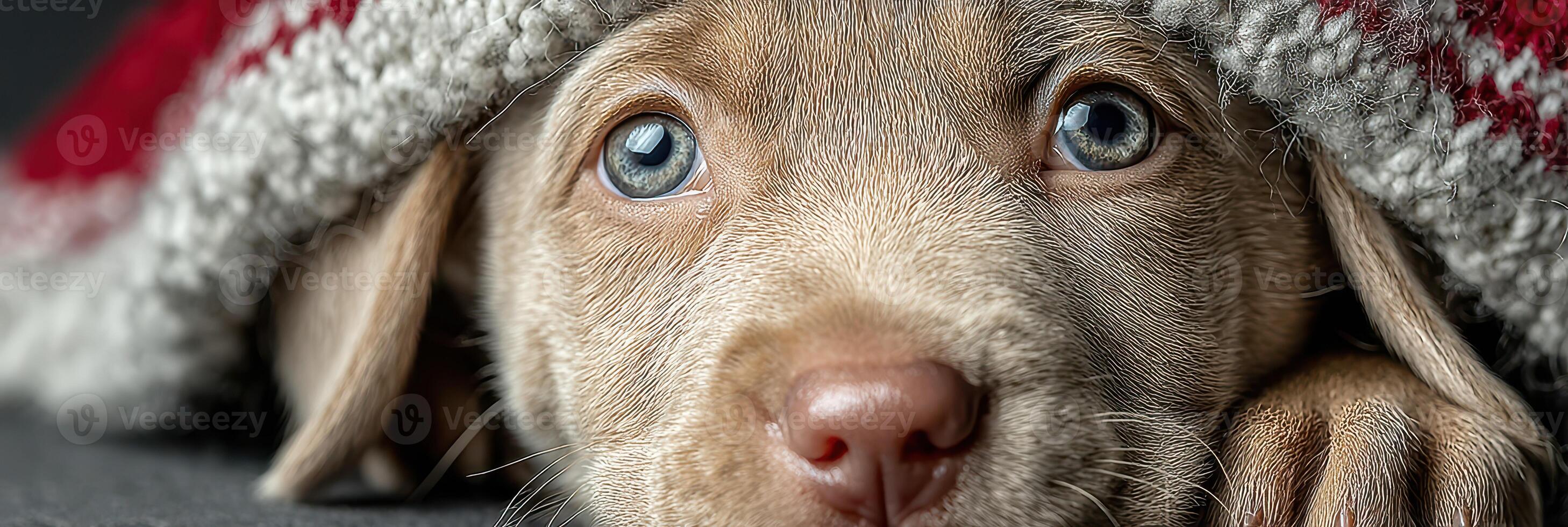 Playful puppy snuggles under cozy blanket in a warm indoor setting during a relaxed afternoon photo