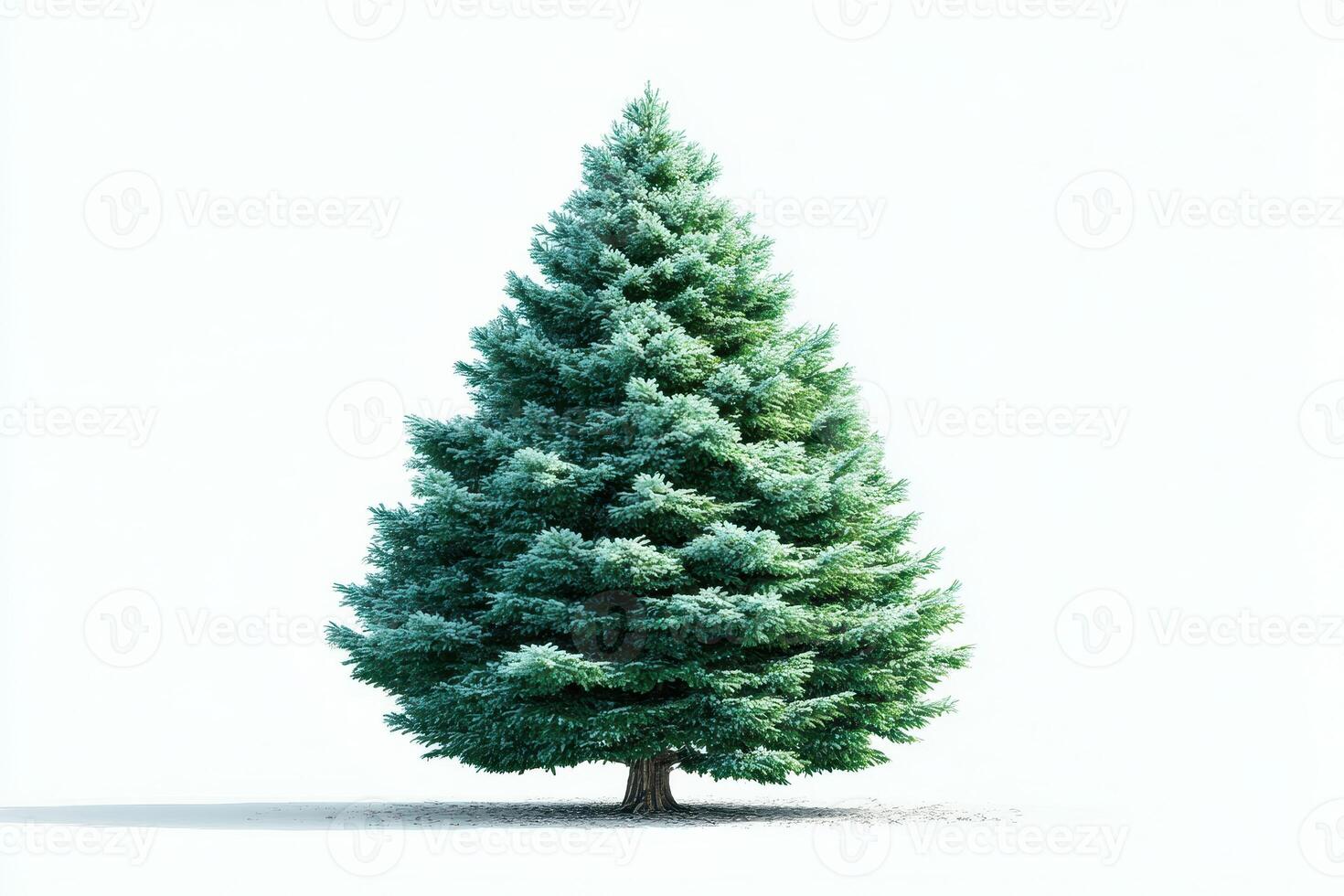 Lush evergreen tree stands prominently against a light background, showcasing its rich green foliage in a serene setting photo