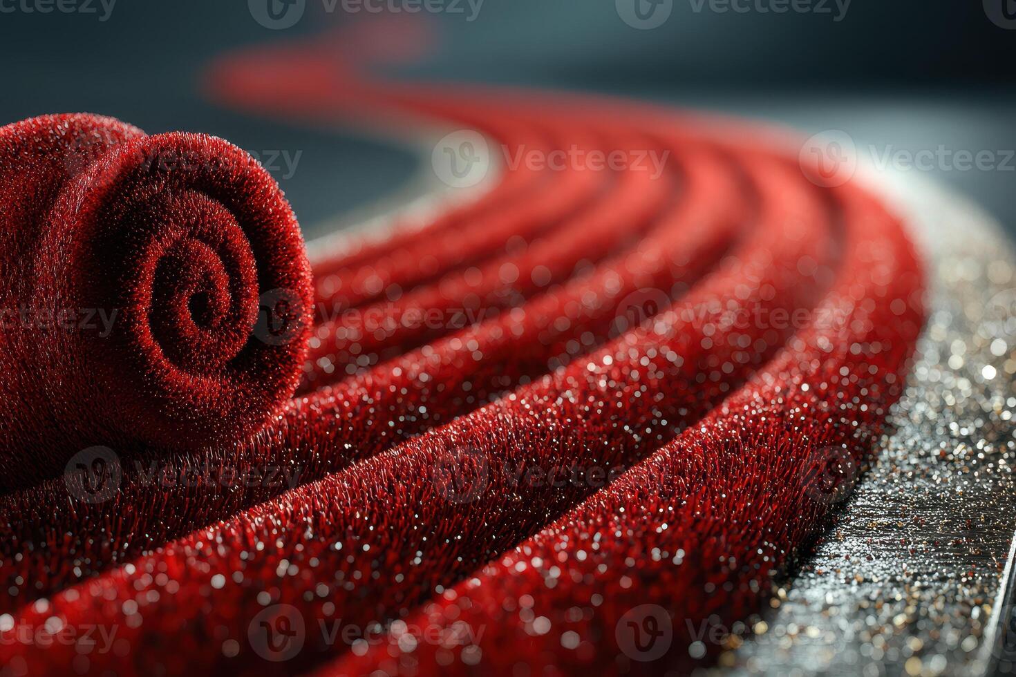 Red carpet elegantly coils along a path adorned with glimmering details at a formal event location photo