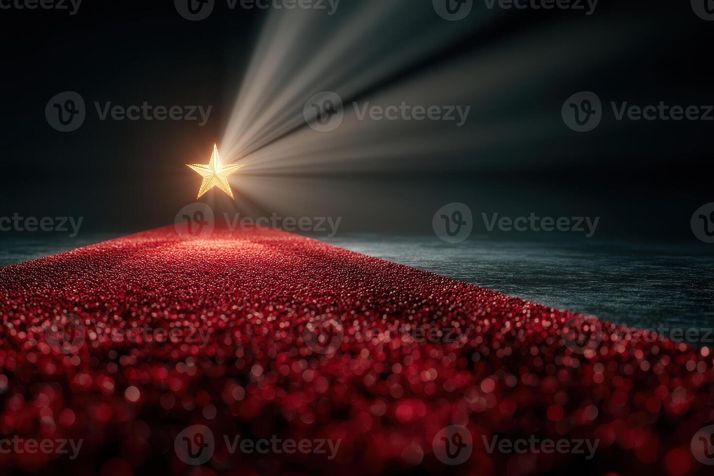 Red carpet leading to a shining star against a dark background, symbolizing glamour and achievement in entertainment photo