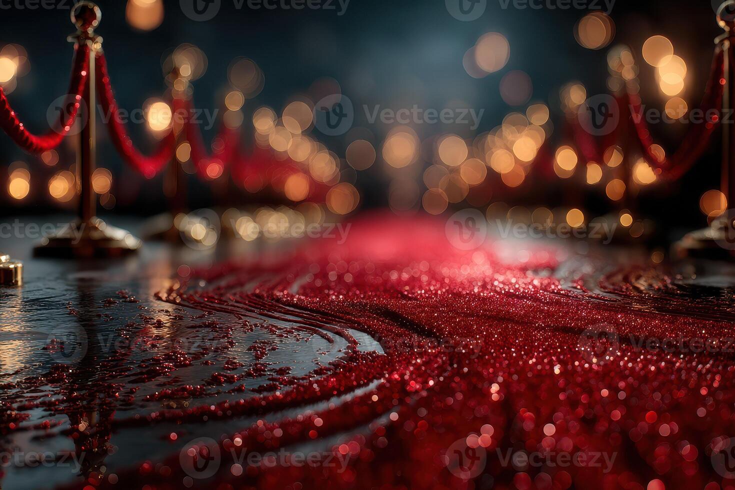 Elegant red carpet with glistening details and soft bokeh lights at an upscale event location photo