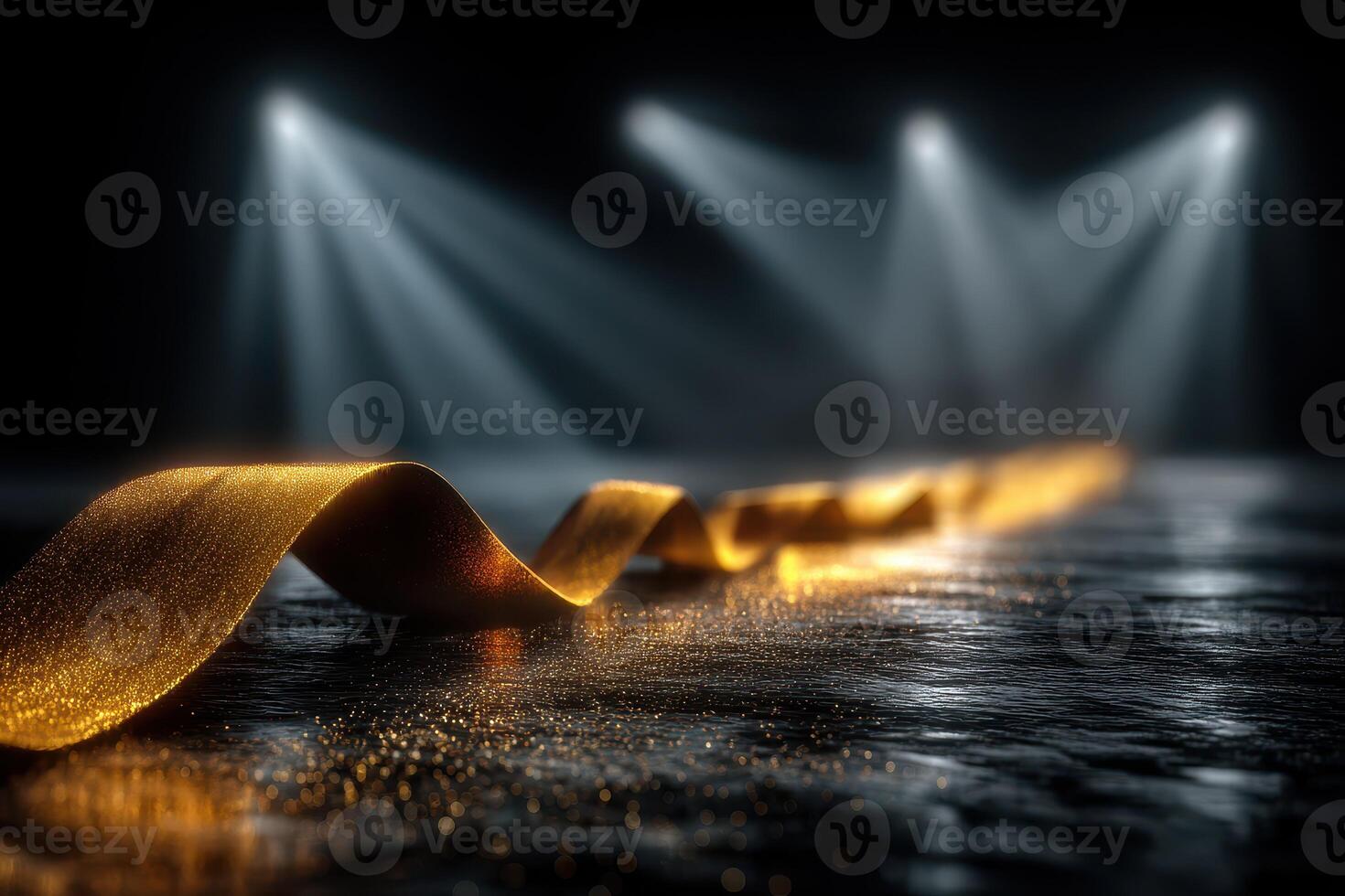 Light reflects off shimmering ribbon on stage during dramatic performance at night photo