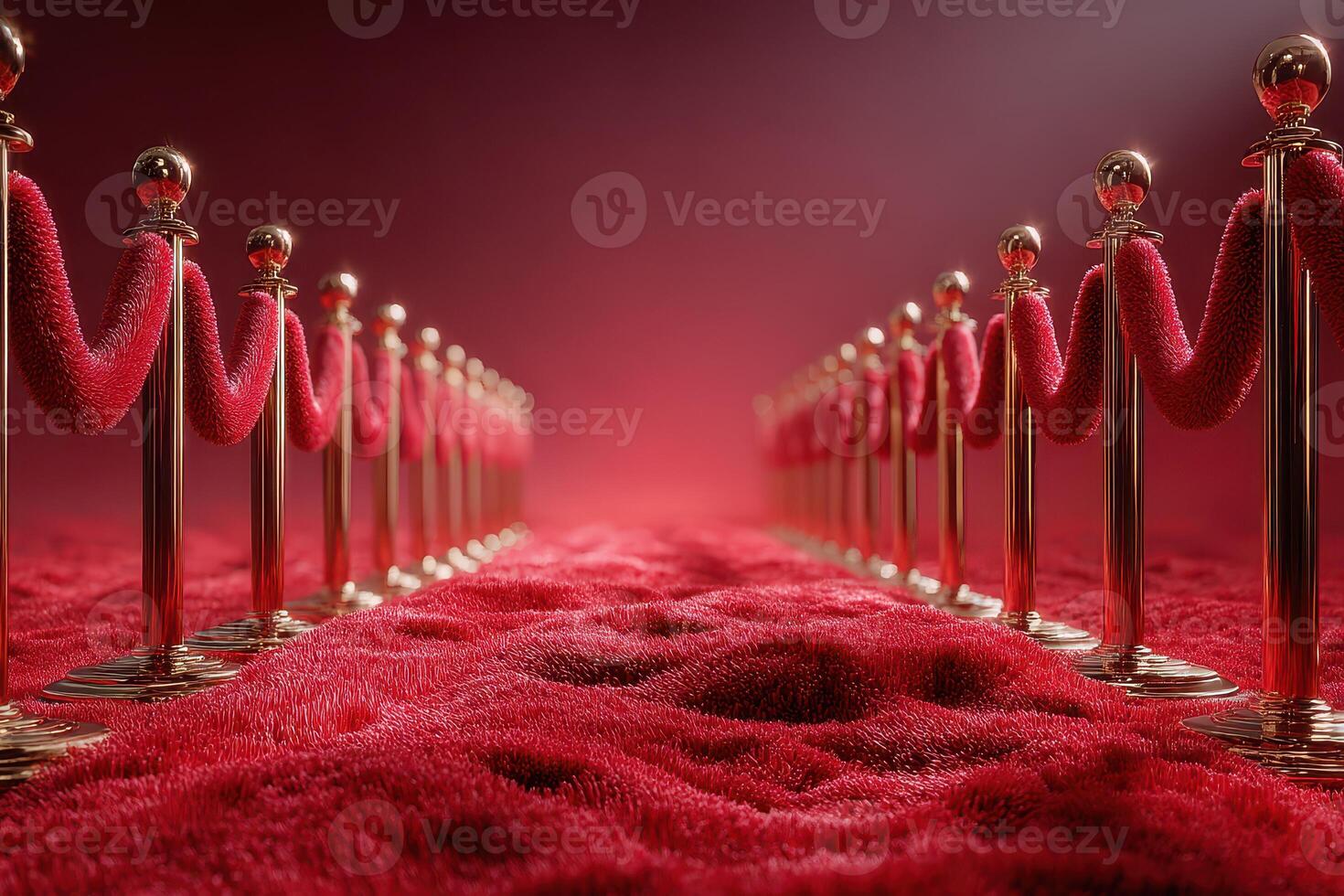 Elegant red carpet with velvet ropes setting the stage for a glamorous event at a luxurious venue photo