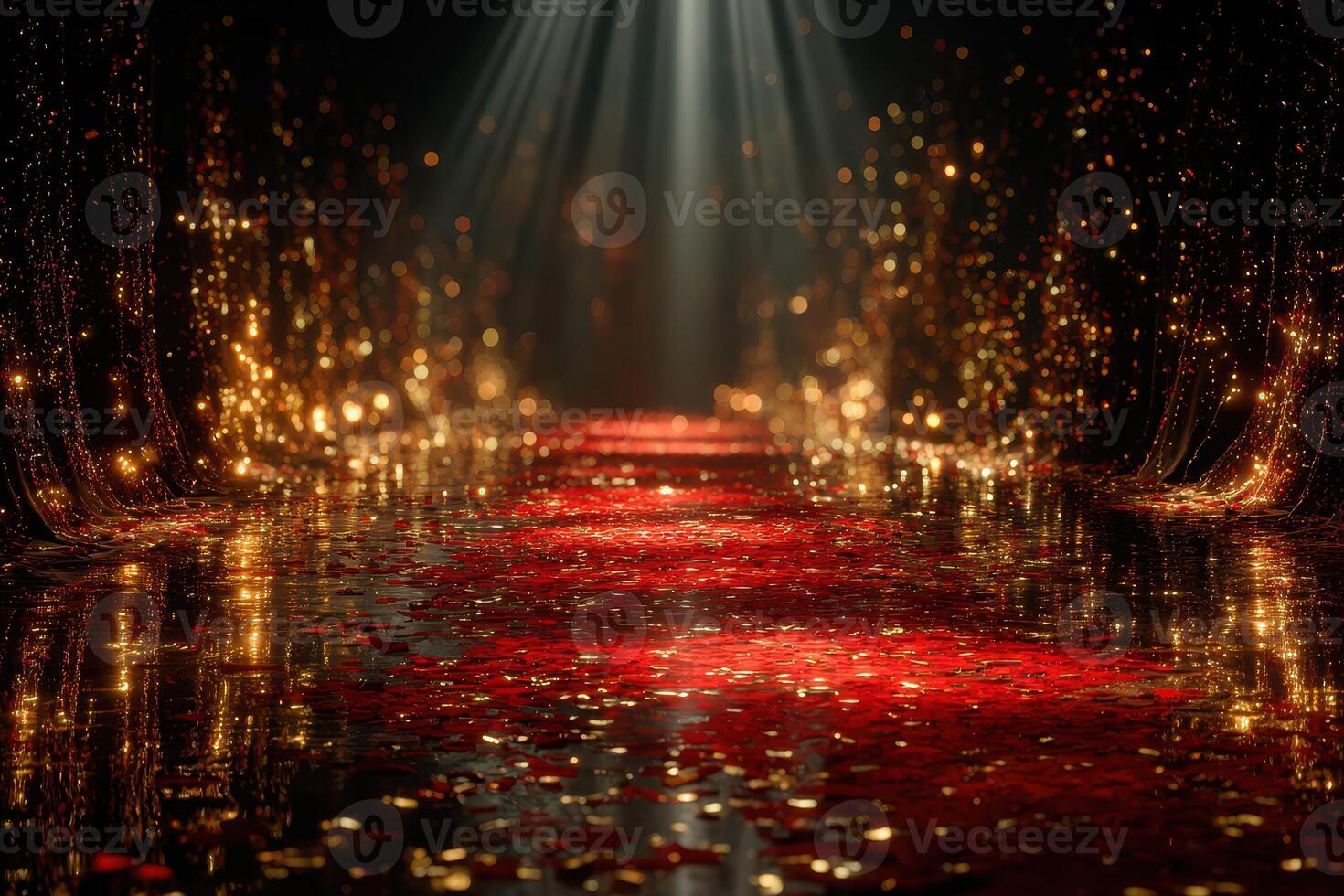 Glistening pathway illuminated by golden light creates a magical atmosphere for celebration or event photo
