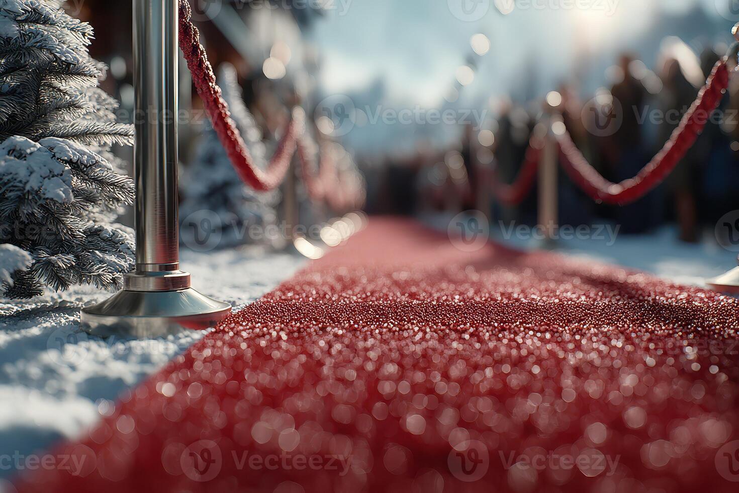Luxury red carpet event with snowy backdrop and festive atmosphere during winter gala celebration photo