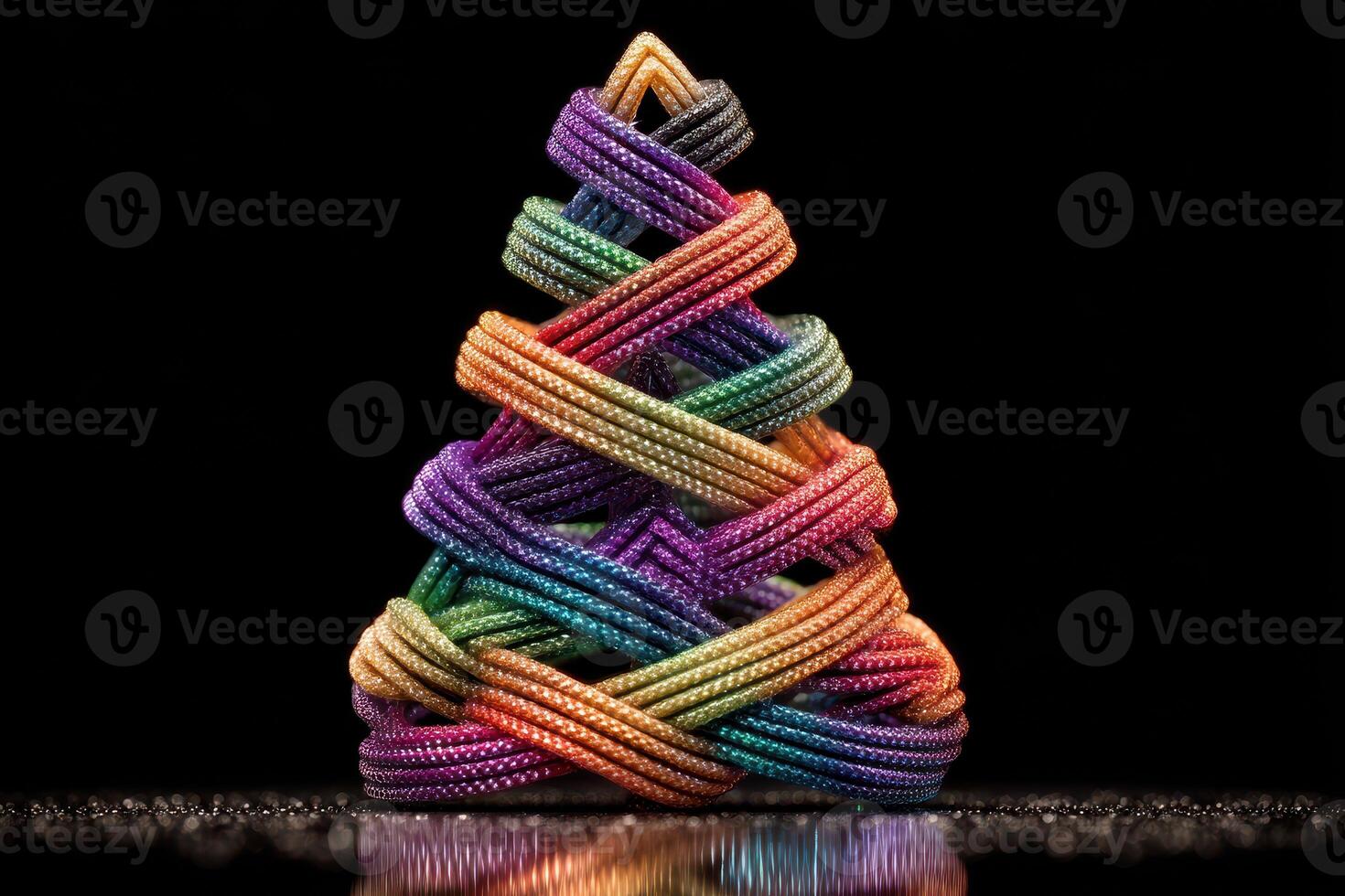 Colorful twisted ropes arranged in a pyramid shape showcasing intricate design and texture photo