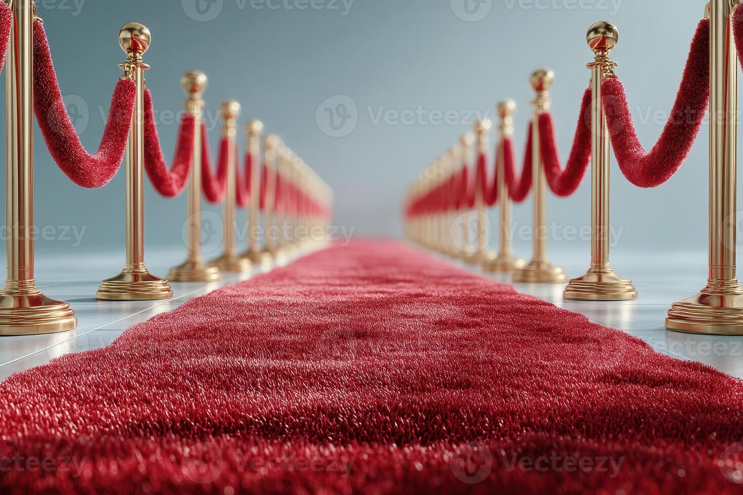 Red carpet leading to an awards stage with velvet rope barriers for a prestigious ceremony celebration inside a venue photo