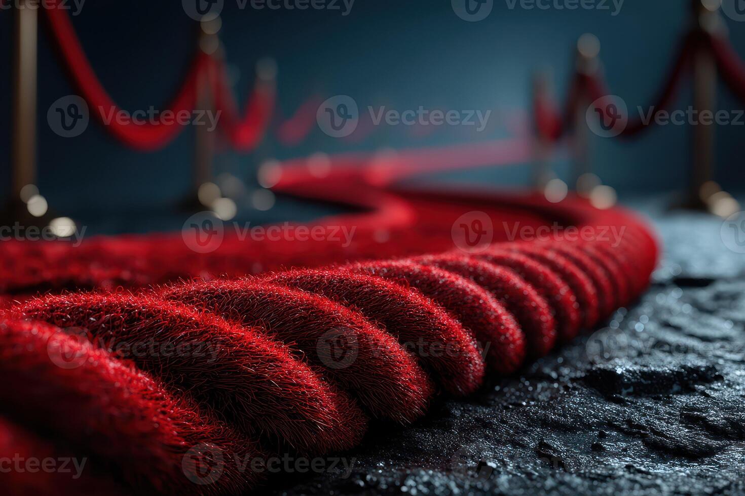 Red carpet entrance leading to an exclusive event in an elegant indoor setting at night photo