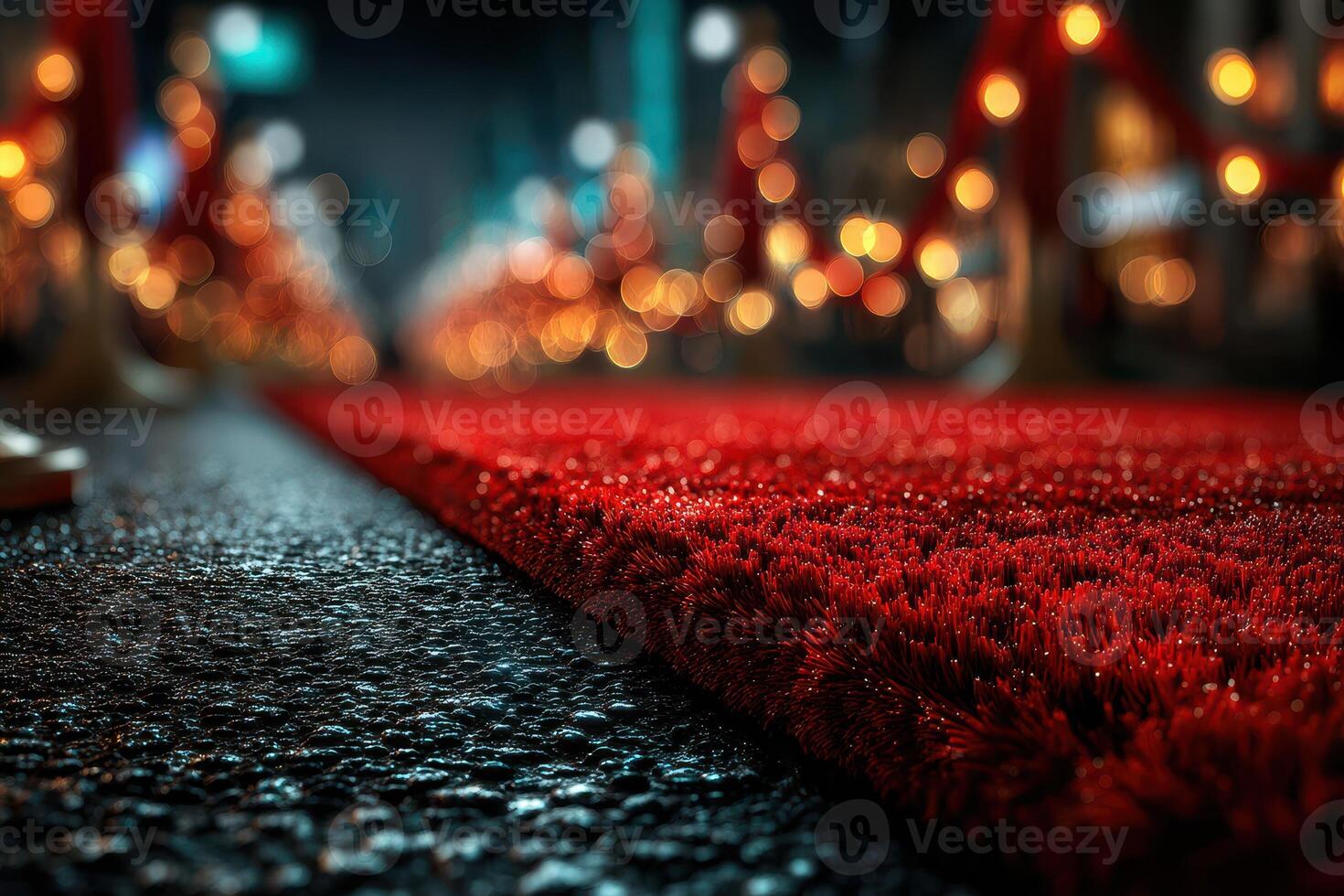 Red carpet lined with glowing lights sets the stage for an evening celebration at an outdoor venue photo