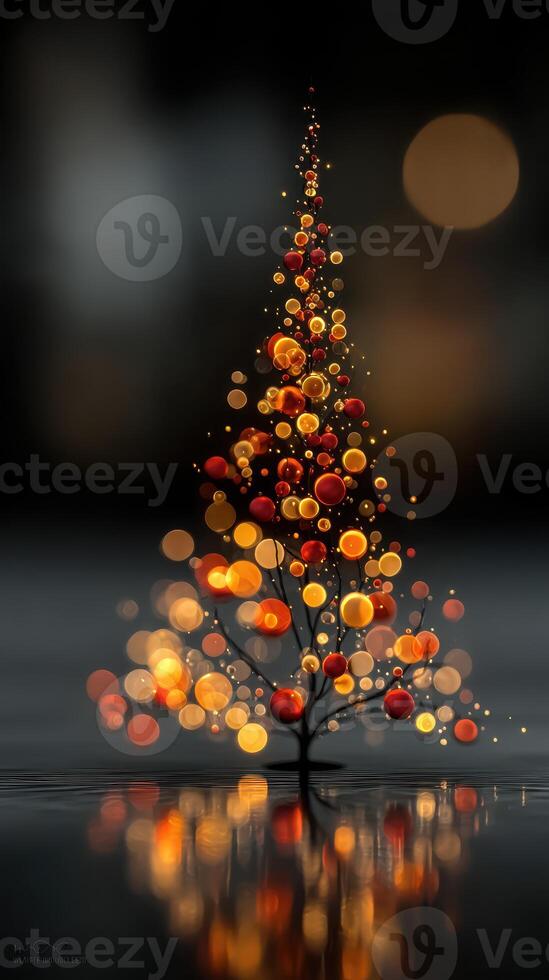 Creative display of a decorative tree made of colorful orbs during a festive evening in a blurred setting photo