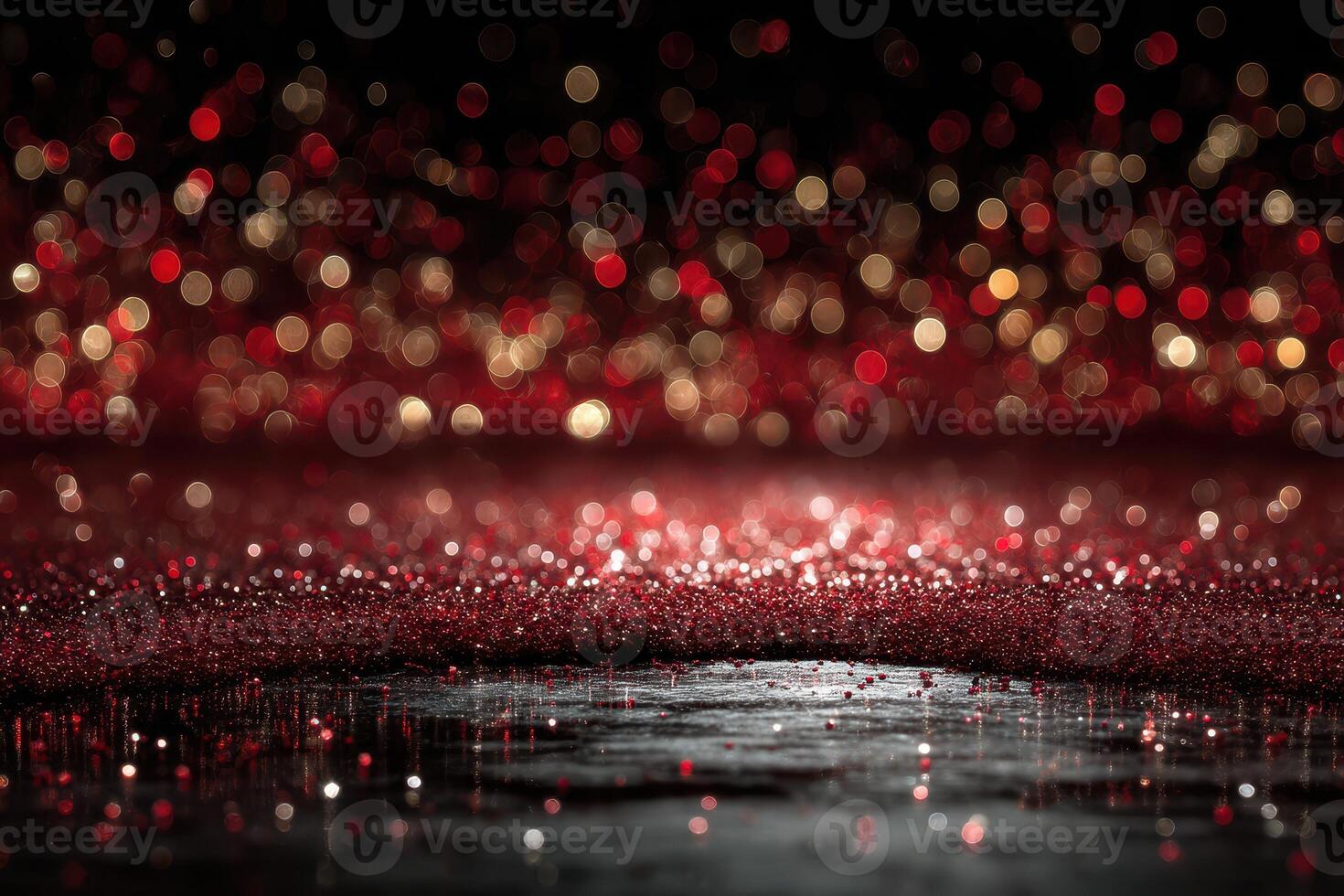 Sparkling red and gold bokeh lights create a festive atmosphere for celebrations and events in vibrant color display photo