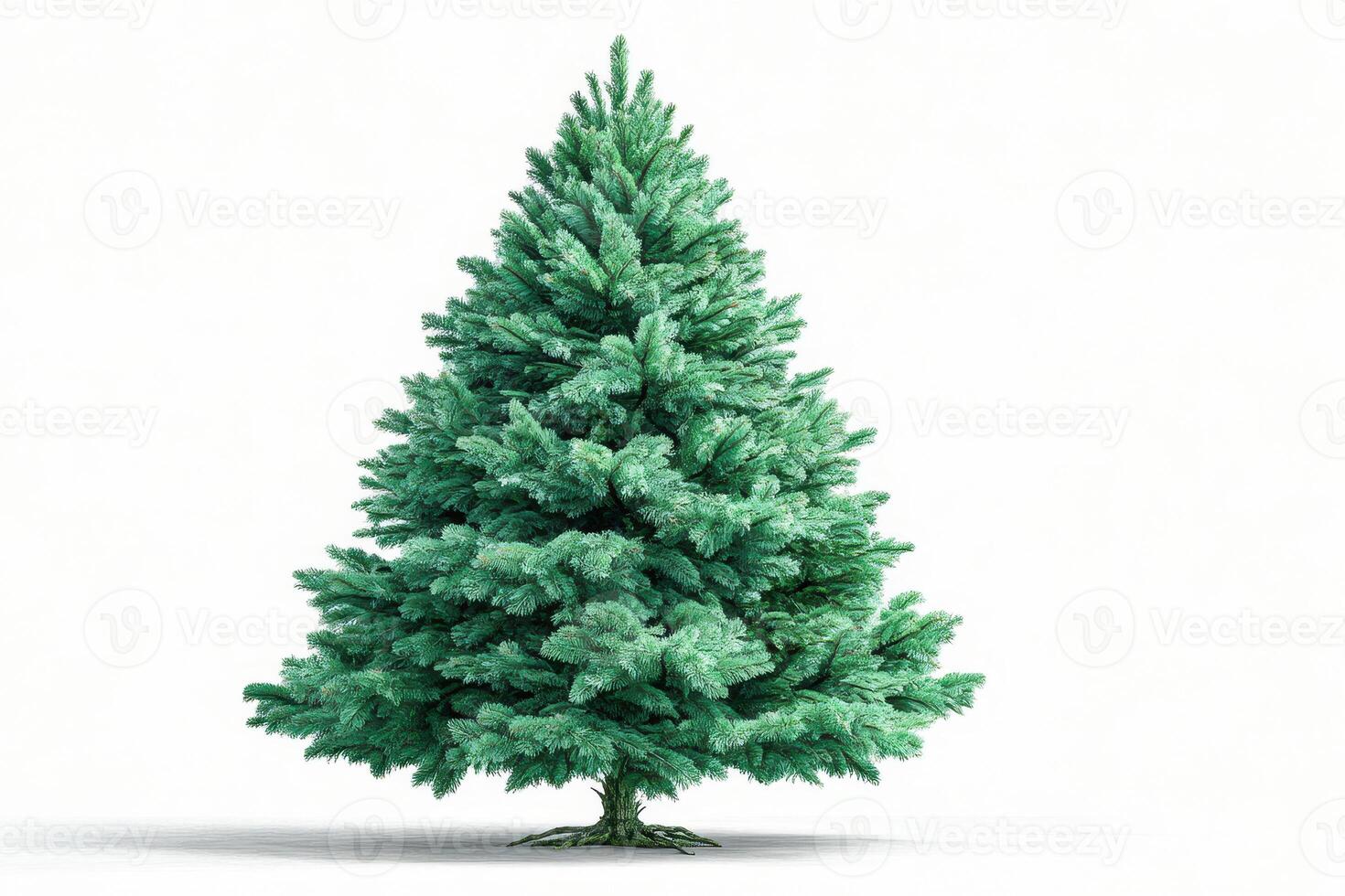 Realistic evergreen tree stands upright on a white background, showcasing its lush foliage during the holiday season photo