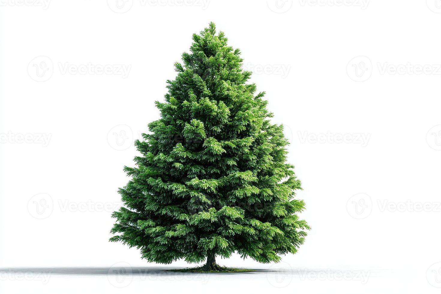 Evergreen tree stands alone against a white background showcasing its lush green foliage and symmetry photo