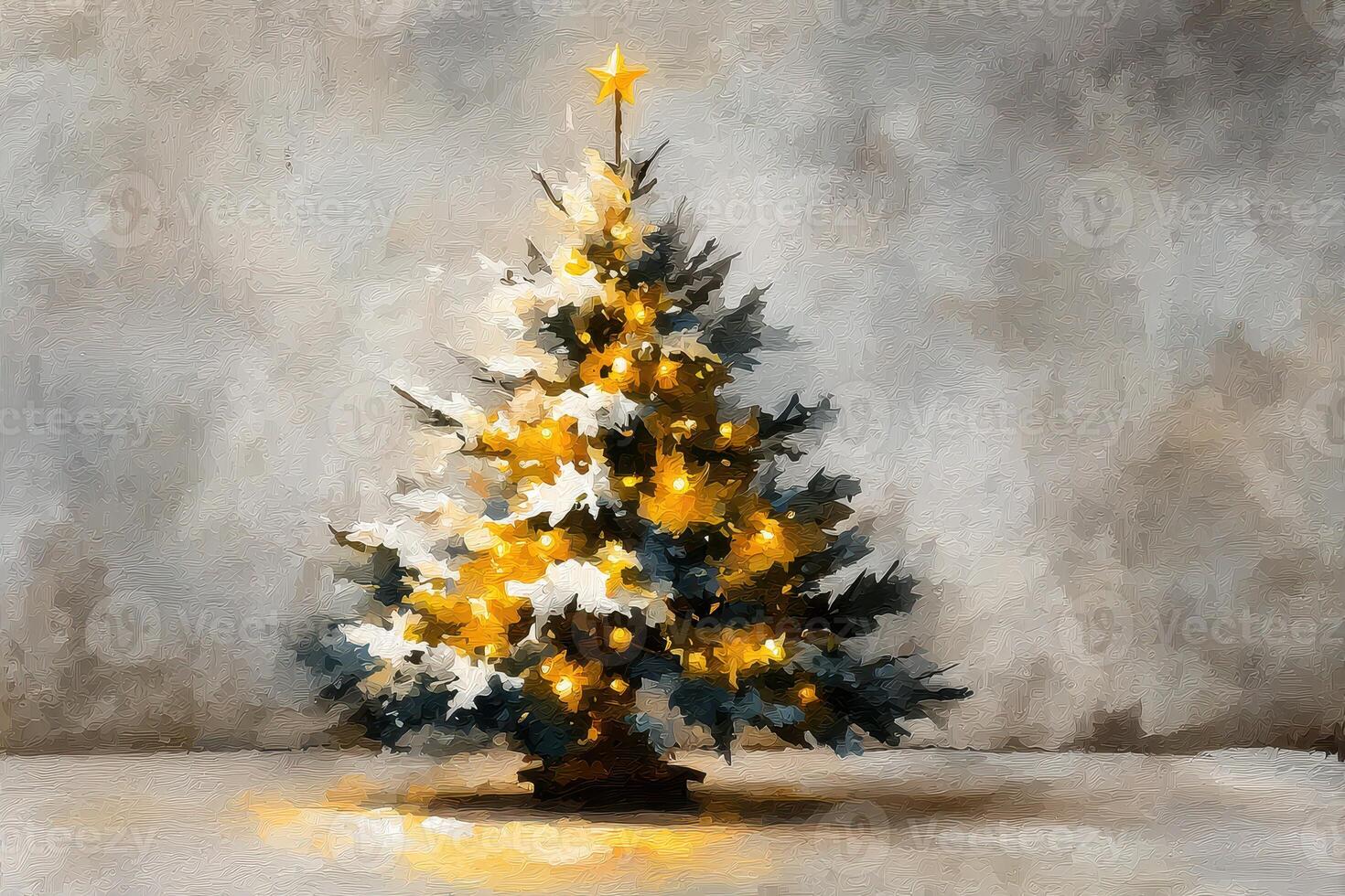 Festive Christmas tree adorned with lights and a star in a cozy indoor setting during winter photo