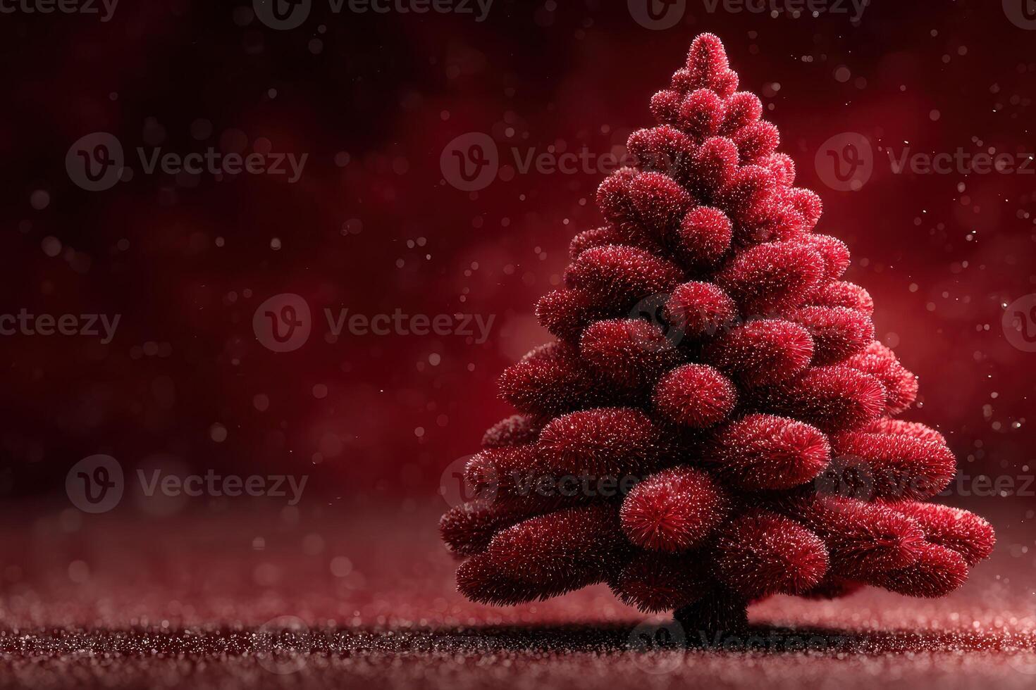 Vibrant red Christmas tree adorned with shimmering decorations in a festive setting photo