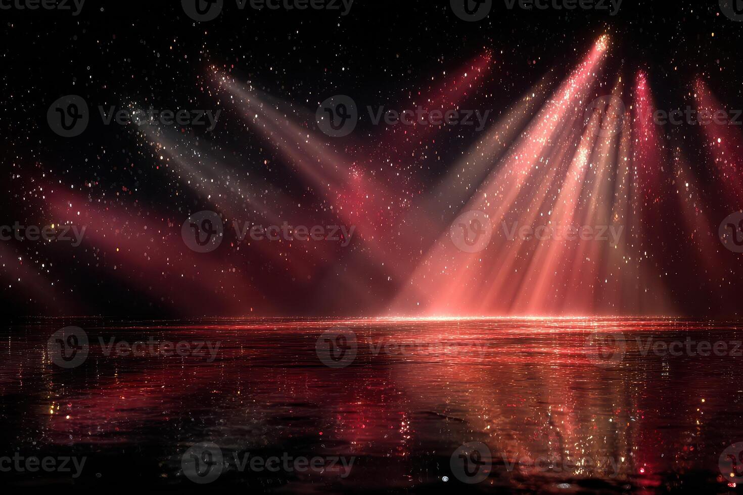 Stunning light display reflecting on water at night creates a magical atmosphere photo