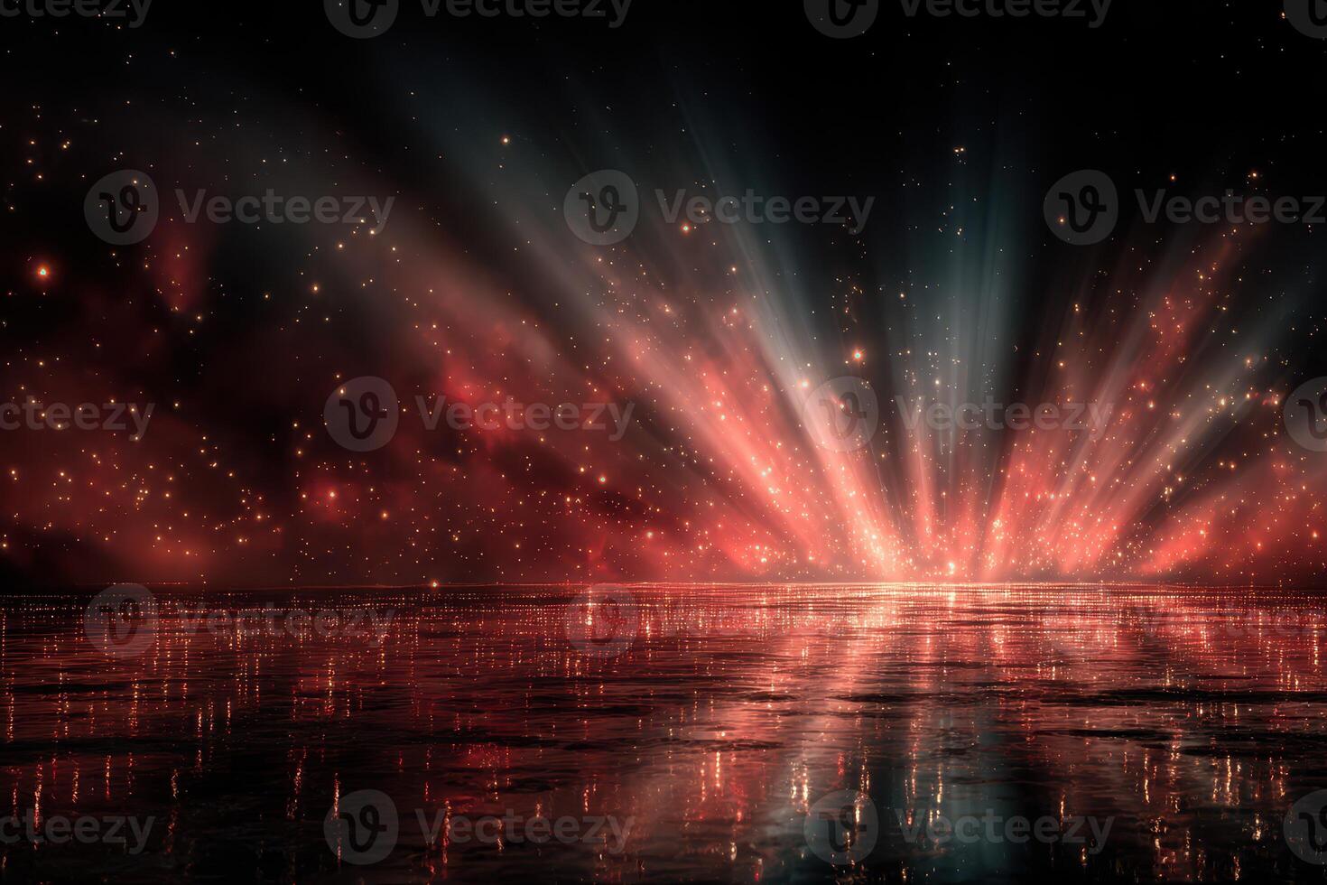 Light and color blend in a stunning display across a reflective surface at night photo