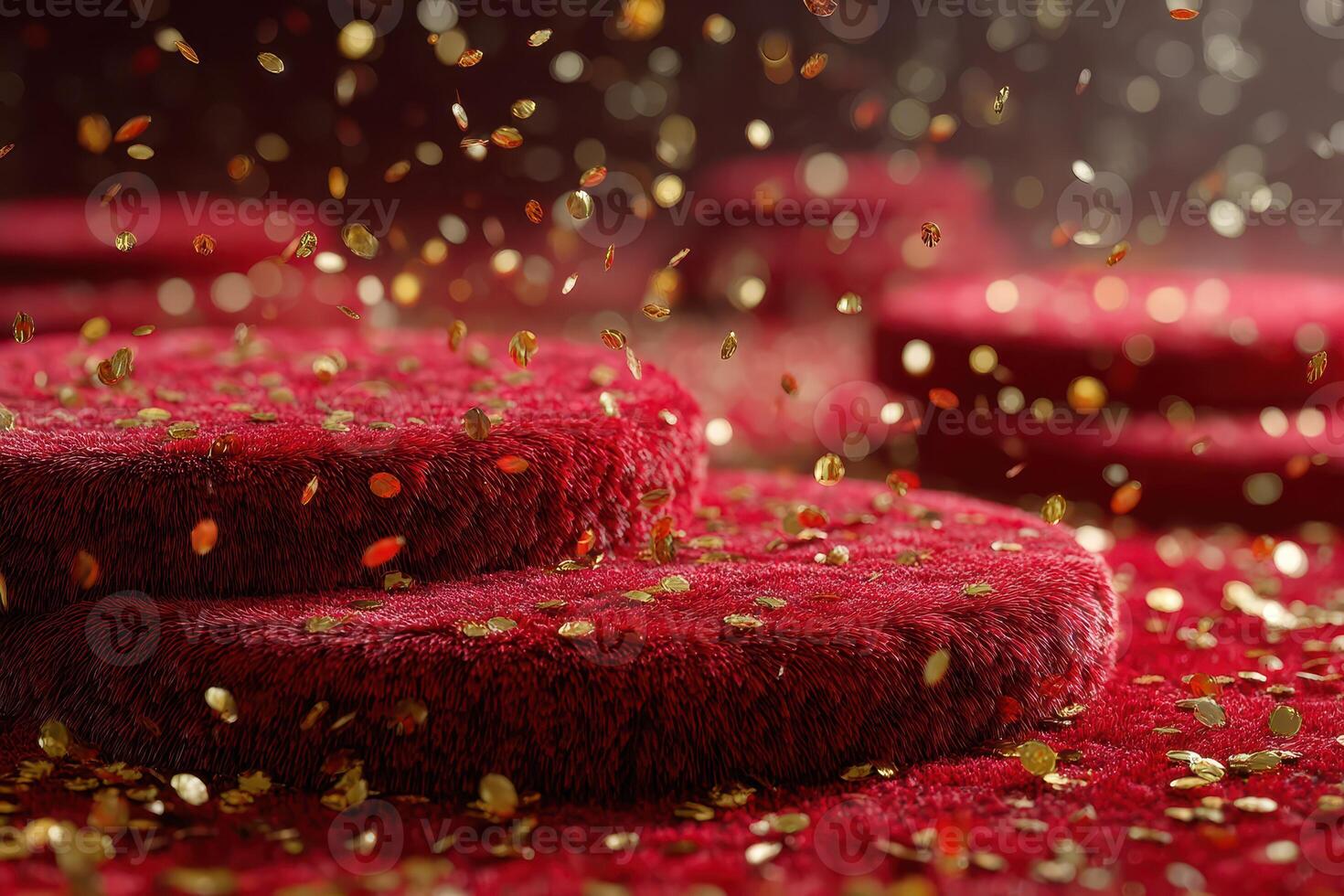 Festive red and gold decorations create a vibrant atmosphere for celebration during a grand event at a luxurious venue photo